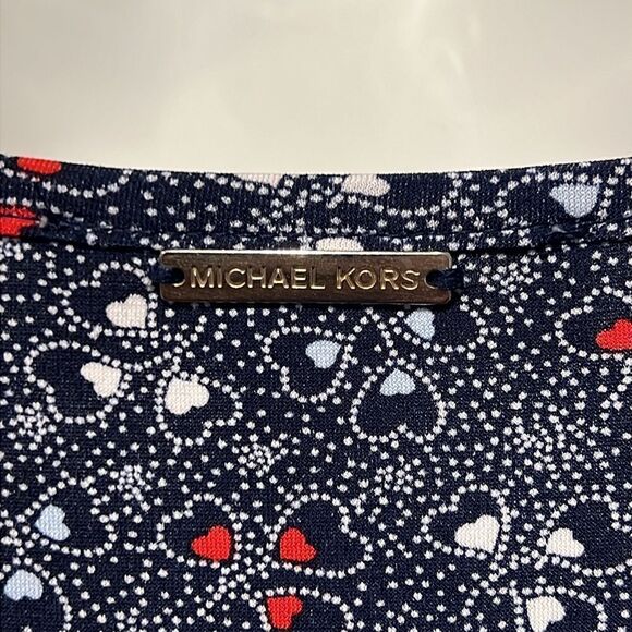 Michael Michael Kors Navy Blue With Heart Pattern Short Sleeve Dress Size M - Picture 9 of 11